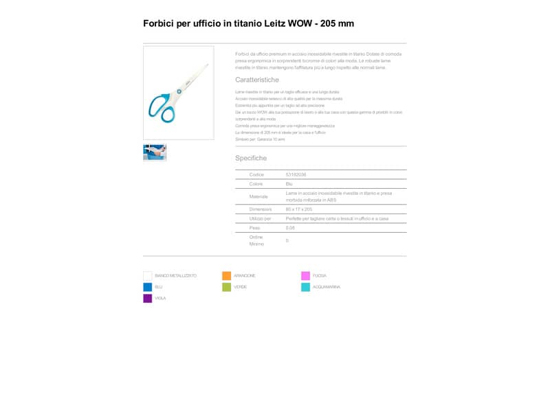Forbici da ufficio Leitz WOW asimmetrica acciaio inox rivestito in titanio blu 20,5 cm - 53192136