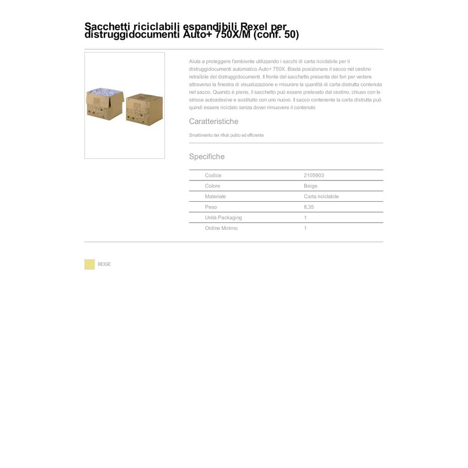 Sacchetti riciclabili sfrido per distruggidocumenti Rexel Auto+ 115 L conf. da 50 - 2105903