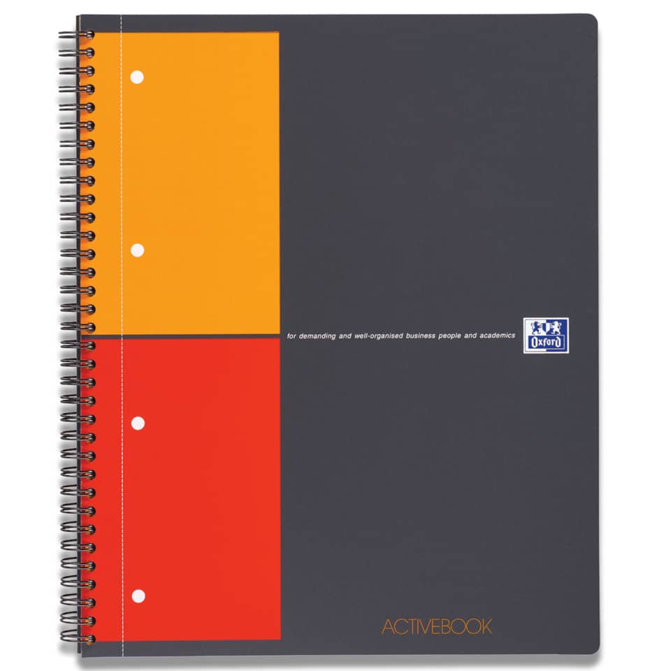 Quaderno spiralato OXFORD International Activebook Maxi A4+ grigio/arancio quadretti 5 mm - 100104329