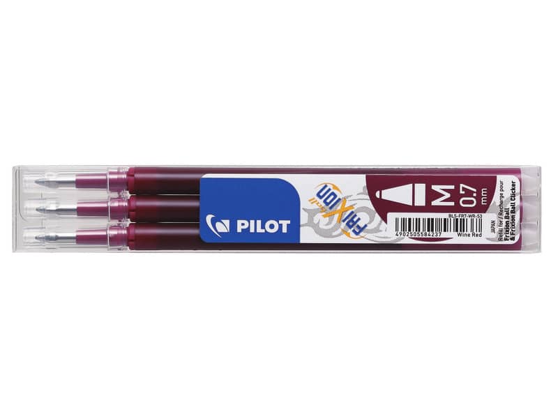 Refill penne a sfera Pilot Frixion Ball e Clicker 0,7 mm rosso vino Set 3 pezzi - 6852