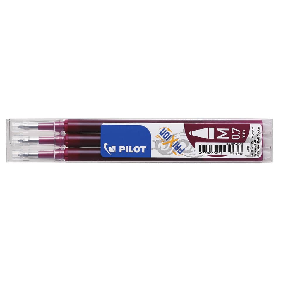Refill penne a sfera Pilot Frixion Ball e Clicker 0,7 mm rosso vino Set 3 pezzi - 6852