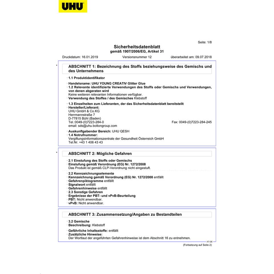 Colla Glitter Uhu 20 ml  Conf. 24 pezzi - D1553