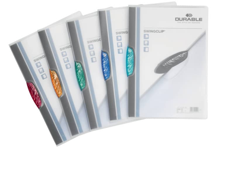 Cartelline con clip DURABLE SWINGCLIP® RETAIL PACK polipropilene flessibile A4 colori assortiti  conf. 5 - 228400