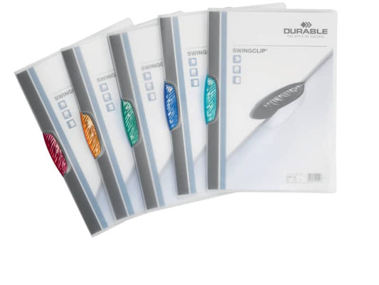 Cartelline con clip DURABLE SWINGCLIP® RETAIL PACK polipropilene flessibile A4 colori assortiti  conf. 5 - 228400