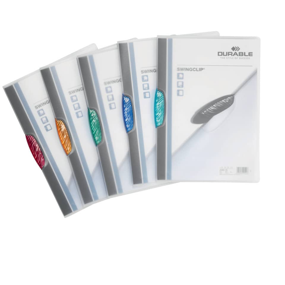 Cartelline con clip DURABLE SWINGCLIP® RETAIL PACK polipropilene flessibile A4 colori assortiti  conf. 5 - 228400