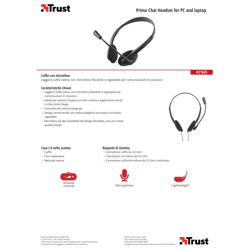 Cuffie con microfono TRUST Primo Chat nero 21665