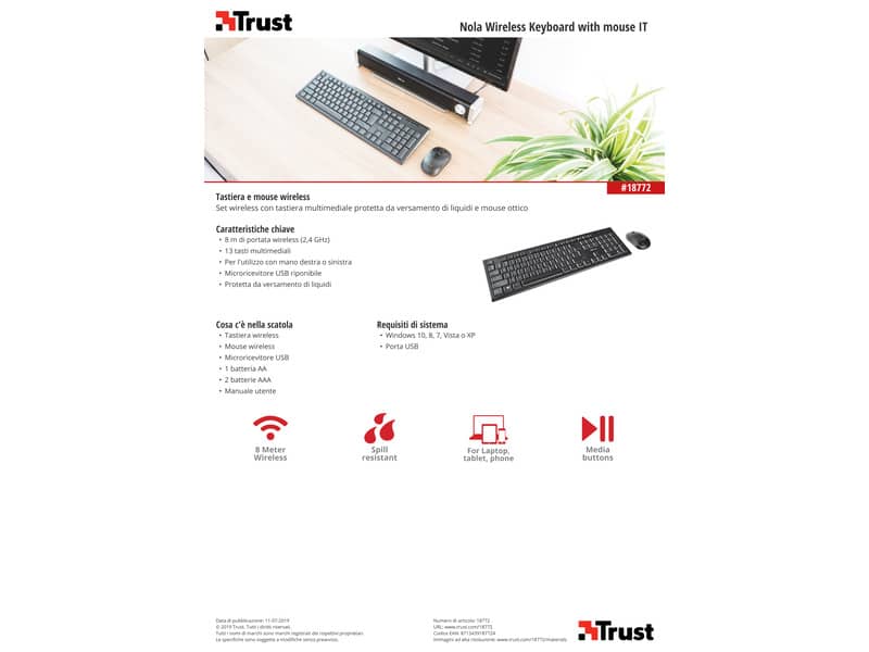 Set tastiera e mouse wireless TRUST Nola nero 18772