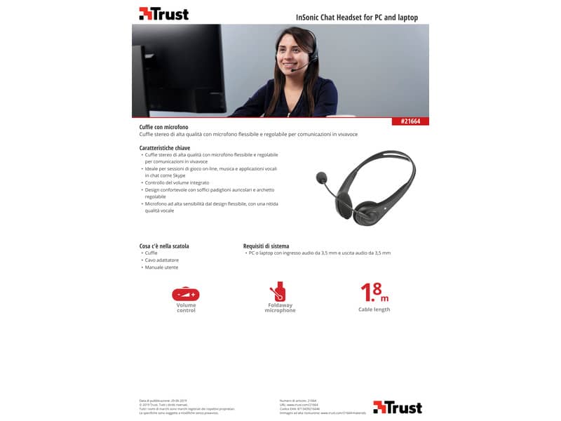 Cuffie stereo con microfono per PC TRUST inSonic nero 21664