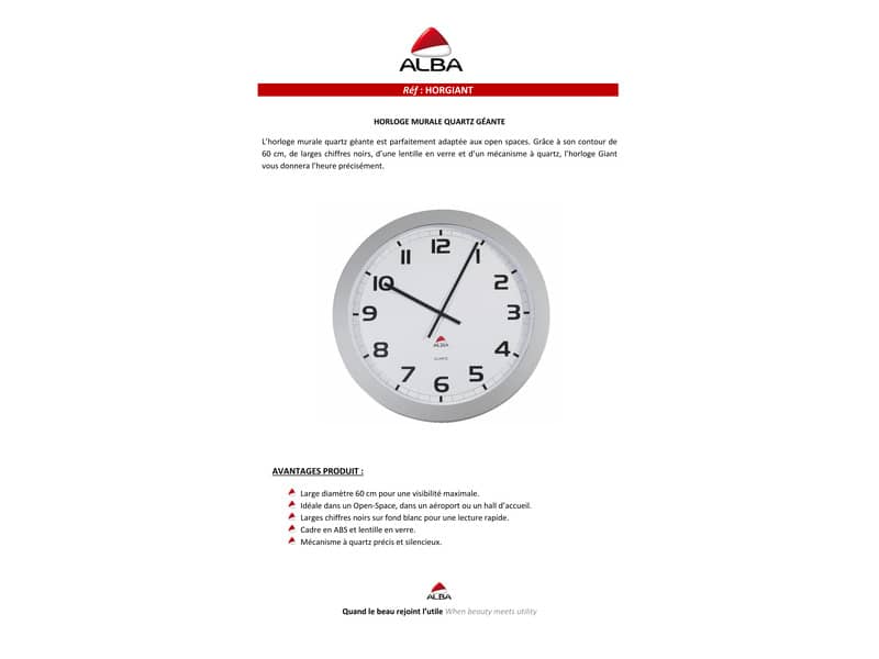 Orologio da parete Alba Horgiant ABS diametro 60 cm - 2 lancette nere. Grigio argento-HORGIANT