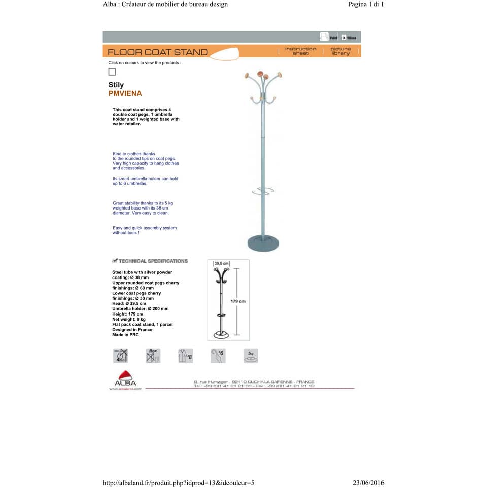 Appendiabiti da terra ALBA Vienna 4+4 appendini ø38x178 cm grigio argento PMVIENA