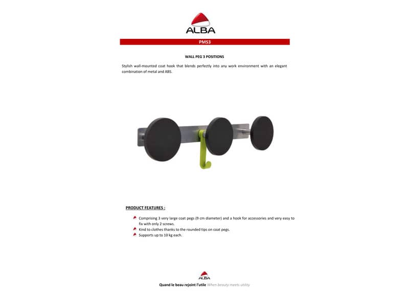 Appendiabiti da parete Alba metallo e ABS 3 ganci - Grigio/nero - PMS3