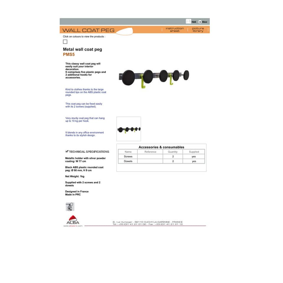 Appendiabiti da parete Alba appendini 81x7x9 cm 5 ganci - grigio/nero - PMS5