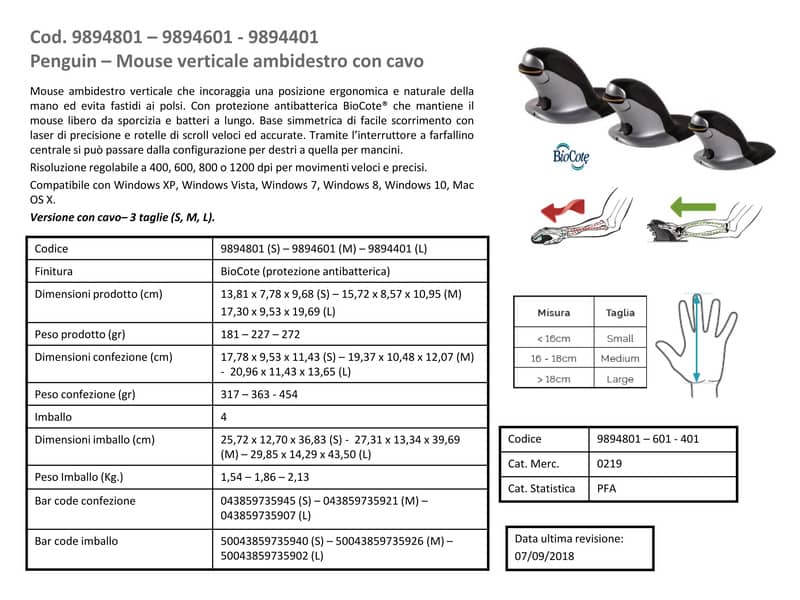 Mouse verticale FELLOWES Penguin® con filo grigio/nero piccolo 9894801