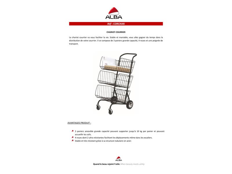 Carrello per trasporto documenti Alba 3 cestelli amovibili 39x46x22cm, struttura tubolare in acciaio nero- CORCHAR