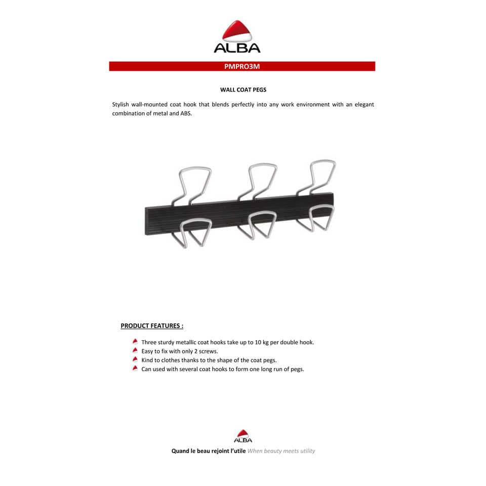 Appendiabiti da parete Alba in metallo e plastica colore nero 3 ganci - PMPRO3M