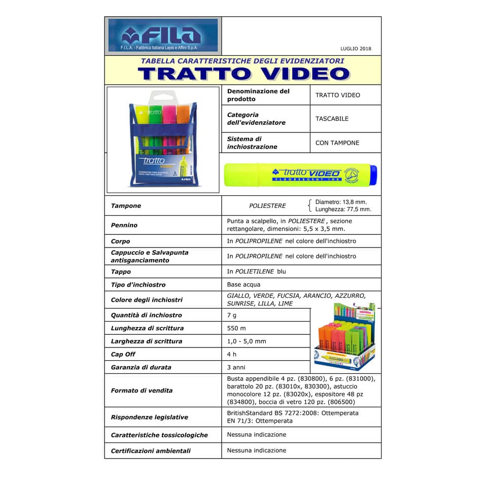 Evidenziatori TRATTO Video 1-5 mm assortiti busta da 4 - 830800