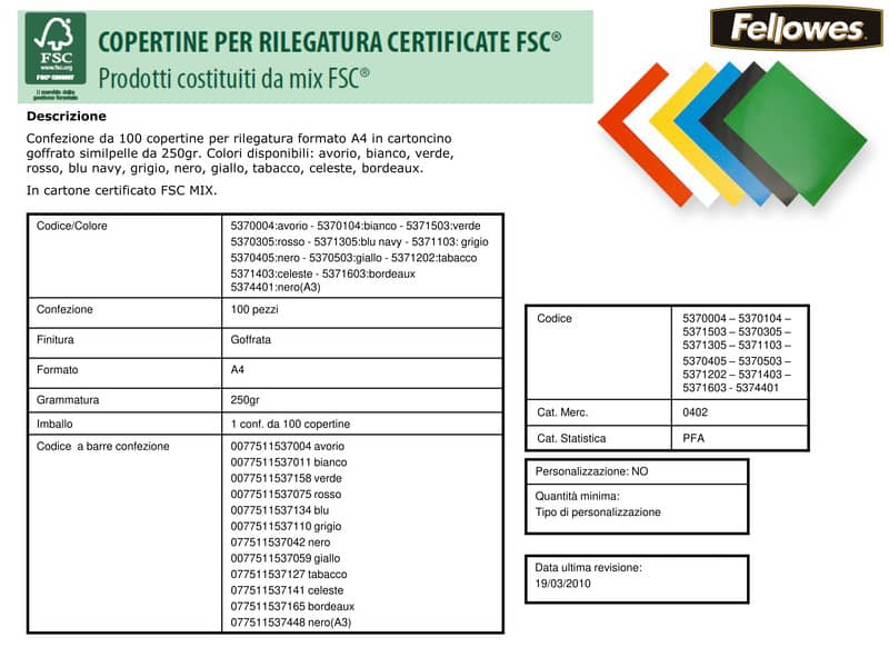 Copertine per rilegatura FELLOWES Delta goffrate cartoncino celeste A4 250 g/m² conf. 100 pezzi - 5371403