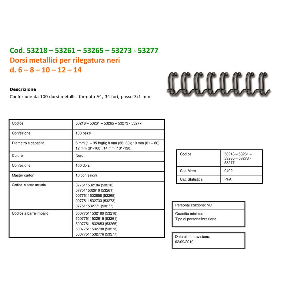 Dorsi metallici FELLOWES nero 6 mm - - capacità 1-35 fogli conf.100 - 53218