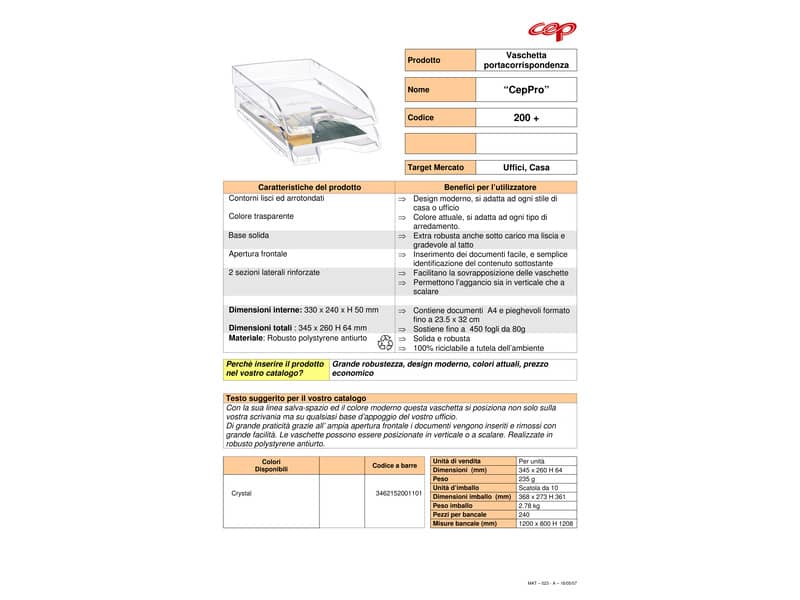 Vaschette portacorrispondenza CEP Pro 34,8x25,7x6,6 cm crystal - apertura frontale - 1002000111