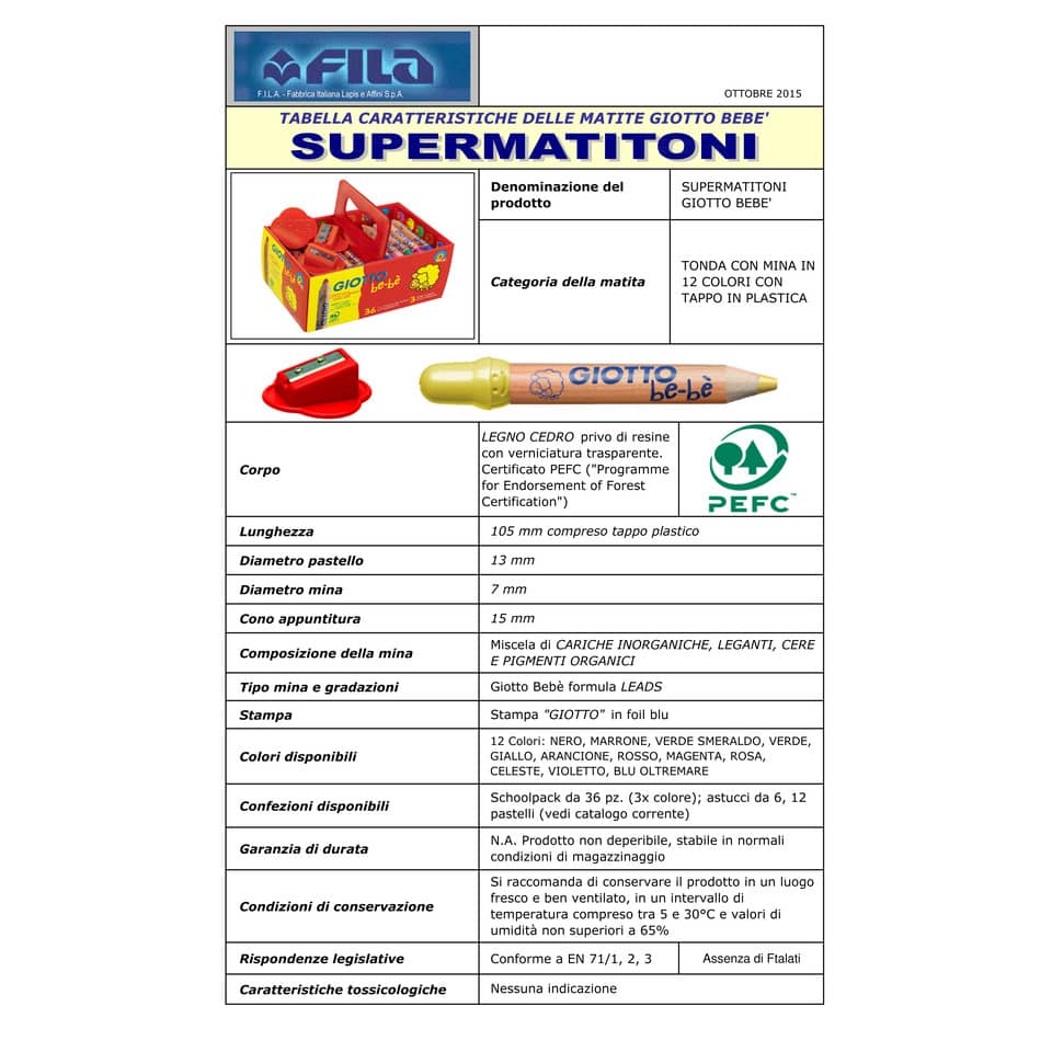 Supermatitoni colorati GIOTTO be-bè mina grande 7 mm assortiti Schoolpack da 36 + 3 temperini - 461300