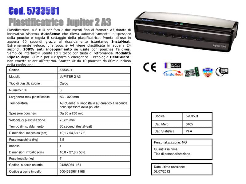 Plastificatrice a caldo FELLOWES Jupiter 2 A3 argento/nero 5733501