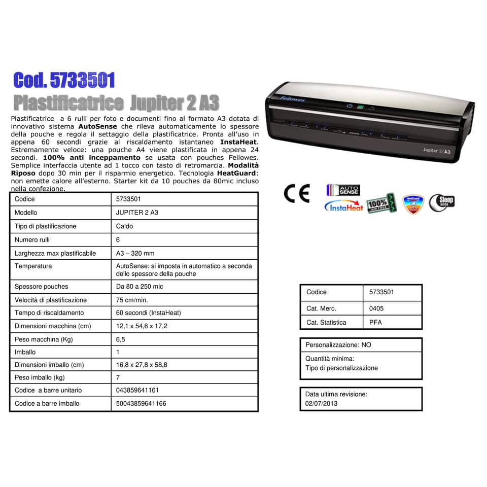 Plastificatrice a caldo FELLOWES Jupiter 2 A3 argento/nero 5733501