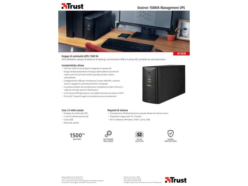 Gruppo di continuità da 1500 VA UPS Trust Oxxtron nero 17678