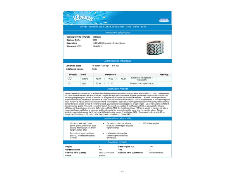 Veline facciali KLEENEX® in carta 3 veli bianco cartone da 64 fogli - 8826