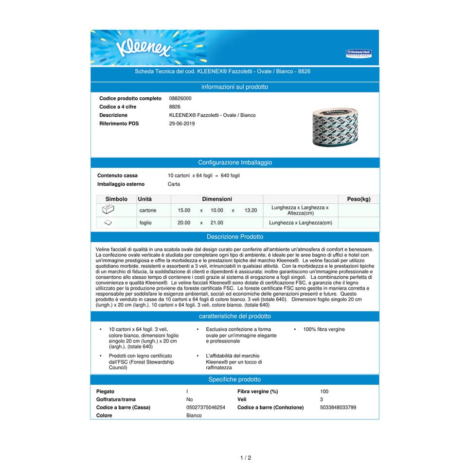 Veline facciali KLEENEX® in carta 3 veli bianco cartone da 64 fogli - 8826