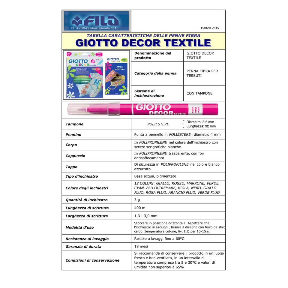 Pennarelli per tessuti GIOTTO Decor Textile tratto fine 1-3 mm assortiti astuccio da 6 - 494800