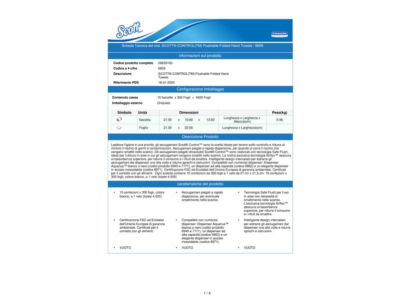 Asciugamani intercalati SCOTT® in carta bianco 21,5x21 cm 15 fascette da 300 fogli - 6659