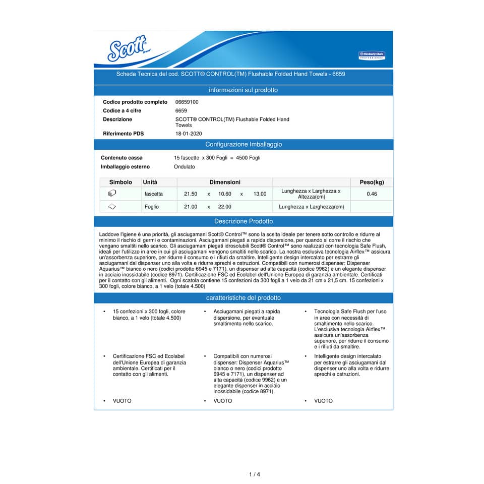 Asciugamani intercalati SCOTT® in carta bianco 21,5x21 cm 15 fascette da 300 fogli - 6659