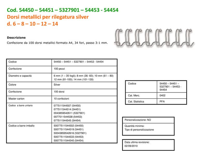 Dorsi metallici FELLOWES argento 10 mm - - capacità 61-80 fogli conf.100 - 5327901