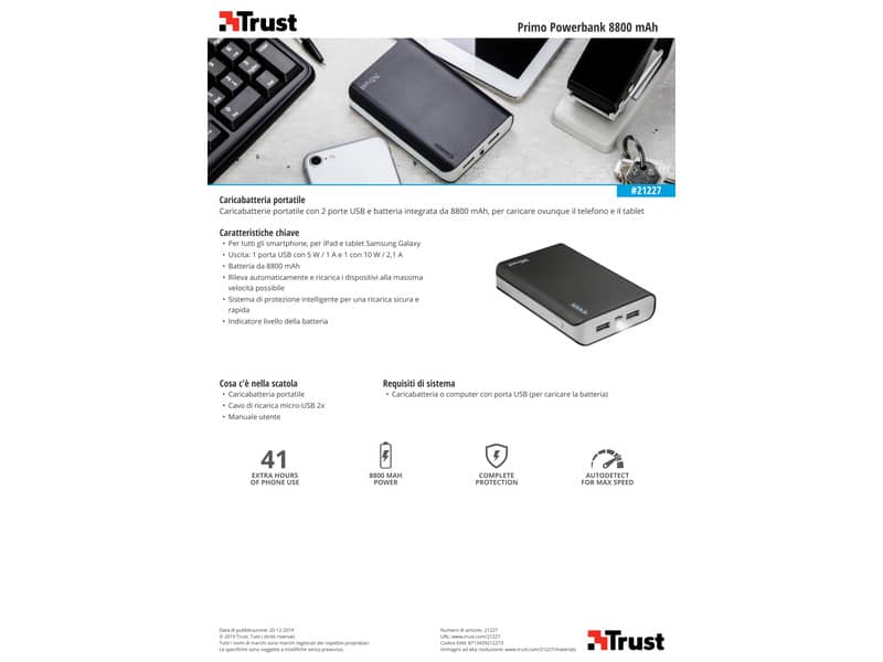 Caricatore portatile Powerbank 8800 Trust Primo nero 21227
