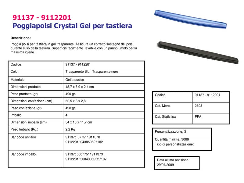 Poggiapolsi da tastiera FELLOWES Crystal™ Gel nero - 1,59x5,87x47,15 cm 9112201