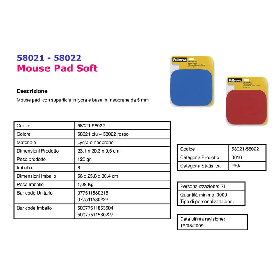 Tappetino mouse FELLOWES Premium gomma/lycra rosso 58022