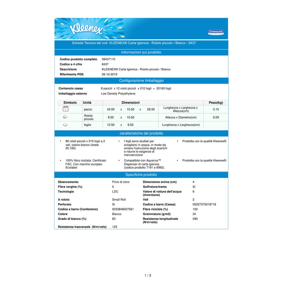 Carta igienica 2 veli KLEENEX® in carta a 2 veli bianco pacco da 12 rotoli - 8437