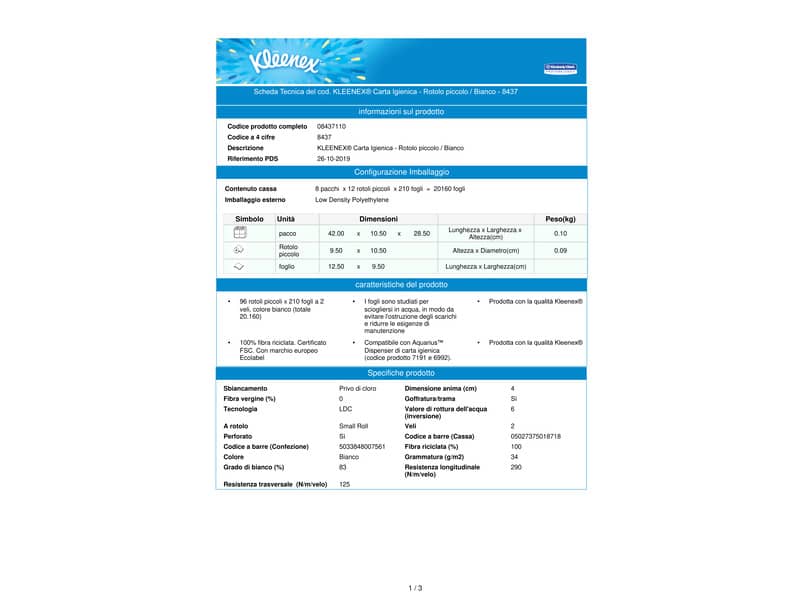 Carta igienica 2 veli KLEENEX® in carta a 2 veli bianco pacco da 12 rotoli - 8437