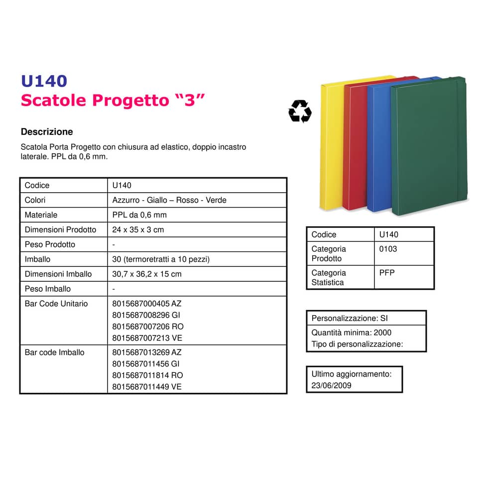 Cartella portaprogetti con elastico LEONARDI 24x35 cm dorso 3 cm giallo - U140GI