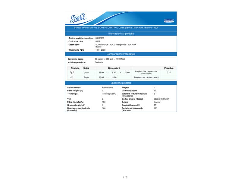 Carta igienica piegata SCOTT® in carta riciclata 250 strappi bianco 36 rotoli - 8508