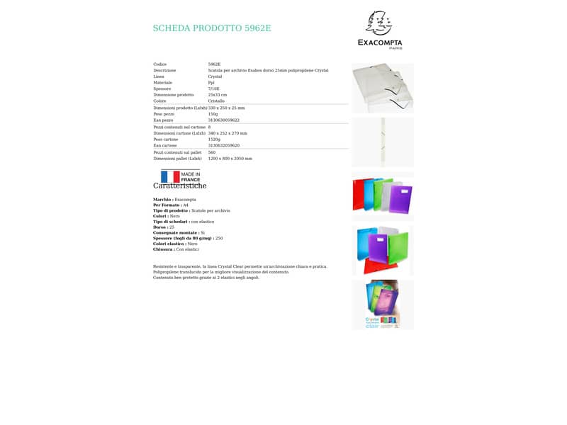 Scatola archivio Exacompta Crystal Clear trasparente dorso 2,5 cm - 24x32 cm 5962E
