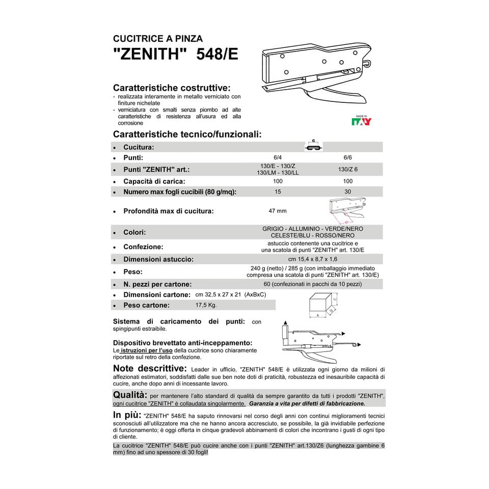 Cucitrice a pinza ZENITH 548/E Tricolore fogli Tricolore 0215481041