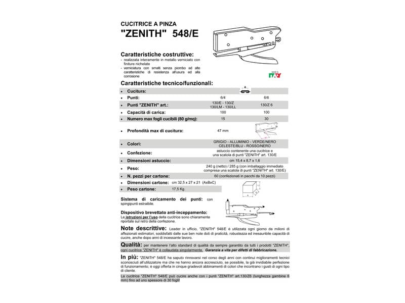 Cucitrice a pinza ZENITH 548/E Tricolore fogli Tricolore 0215481041