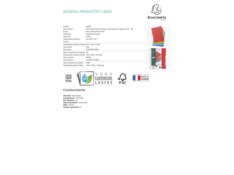 Intercalari in carta Exacompta NATURE FUTURE assortiti carta lustré A4 225 g/m² 6 tasti - 1406E