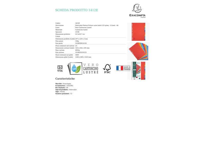 Intercalari in carta Exacompta NATURE FUTURE assortiti carta lustré A4 225 g/m² 12 tasti - 1412E