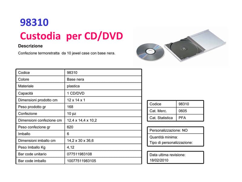 Porta CD e DVD FELLOWES base nera jewel case conf.10 - 98310