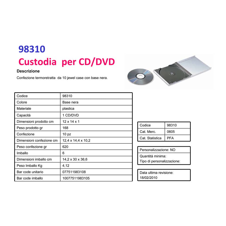 Porta CD e DVD FELLOWES base nera jewel case conf.10 - 98310