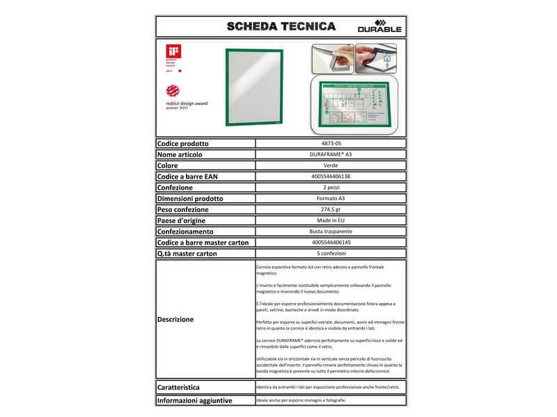 Cornici con pannello magnetico DURABLE DURAFRAME® A3 verde 325x445mm conf. 2 - 487305