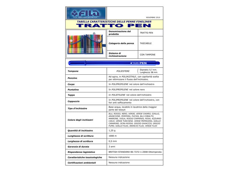 Penna a punta sintetica TRATTO Pen 2 mm assortiti astuccio appendibile da 24 - 808100