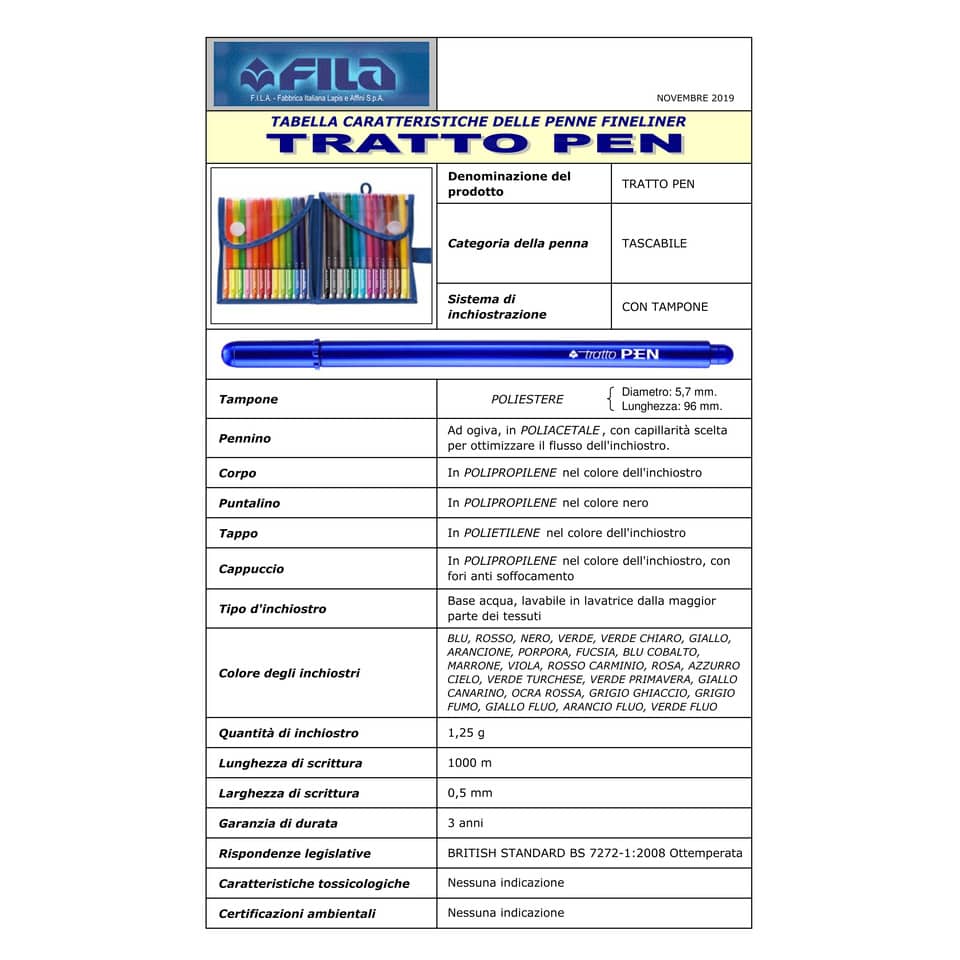 Penna a punta sintetica TRATTO Pen 2 mm assortiti astuccio appendibile da 24 - 808100